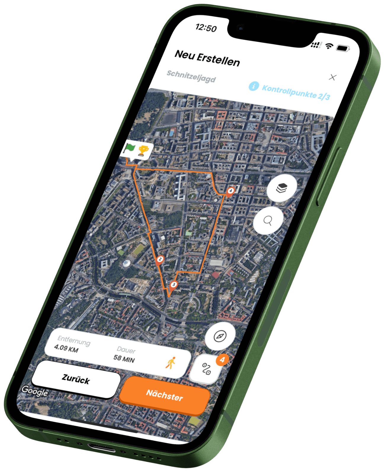Globe Chaser Schnitzeljagd App und Reisefuehrer - Route und Karte
