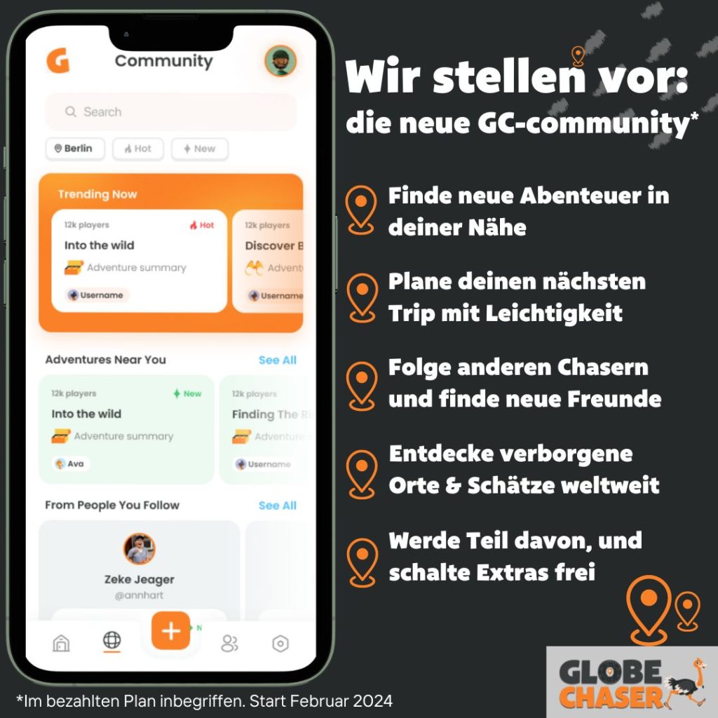 Globe Chaser Schnitzeljagd App Community Features coming soon